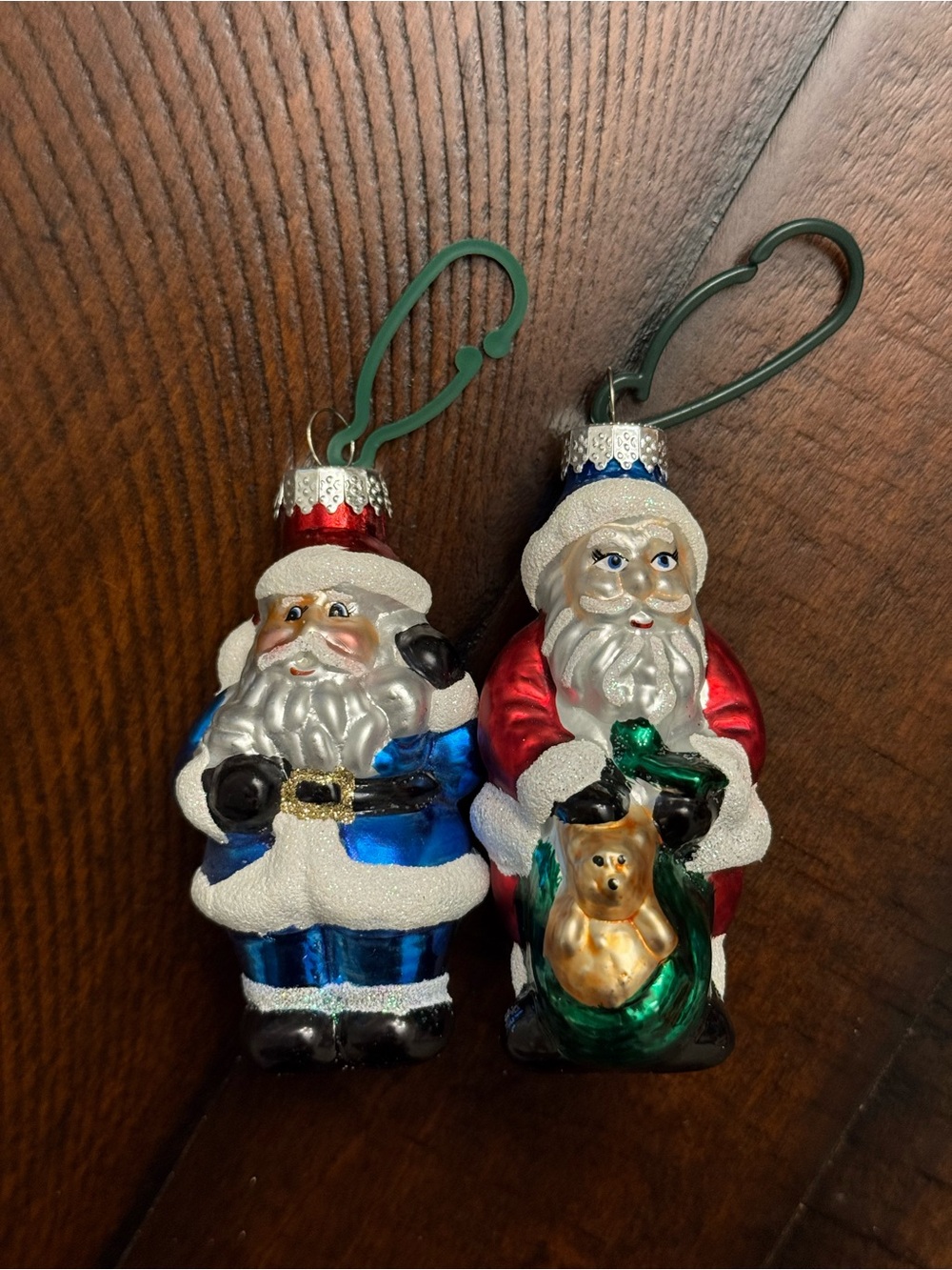 Vintage Santa Claus Christmas Ornaments - blown glass, hand painted, Set of 2